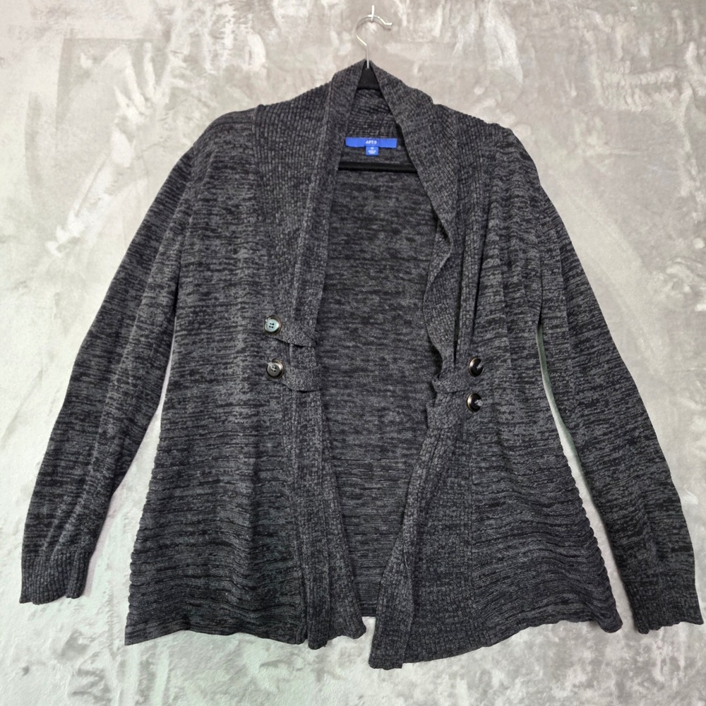 Apt. 9 Women Charcoal Gray Marled Shawl Collar Open Front Cardigan Sweater M